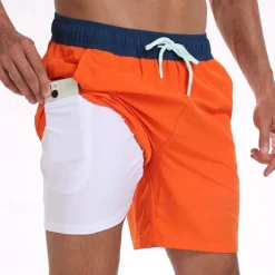 Men's Board Shorts Swim Shorts Swim Trunks Drawstring Elastic Waist With Compression Liner Gradient Plain Comfort Quick Dry Short Holiday Beach Weekend Fashion Casual Lake blue Gradient blue