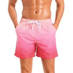 Men's Board Shorts Swim Shorts Swim Trunks Drawstring with Mesh lining Elastic Waist Gradient Quick Dry Short Casual Daily Holiday Hawaiian Boho Black Pink Micro-elastic