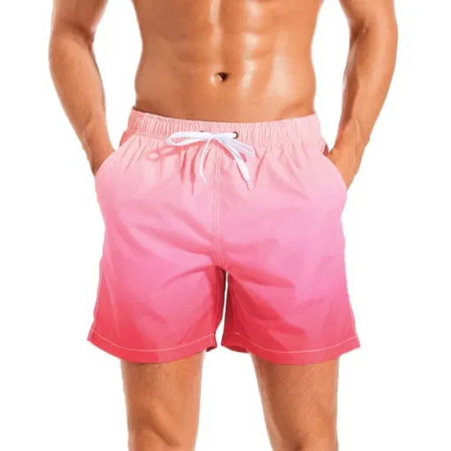 Men's Board Shorts Swim Shorts Swim Trunks Drawstring with Mesh lining Elastic Waist Gradient Quick Dry Short Casual Daily Holiday Hawaiian Boho Black Pink Micro-elastic