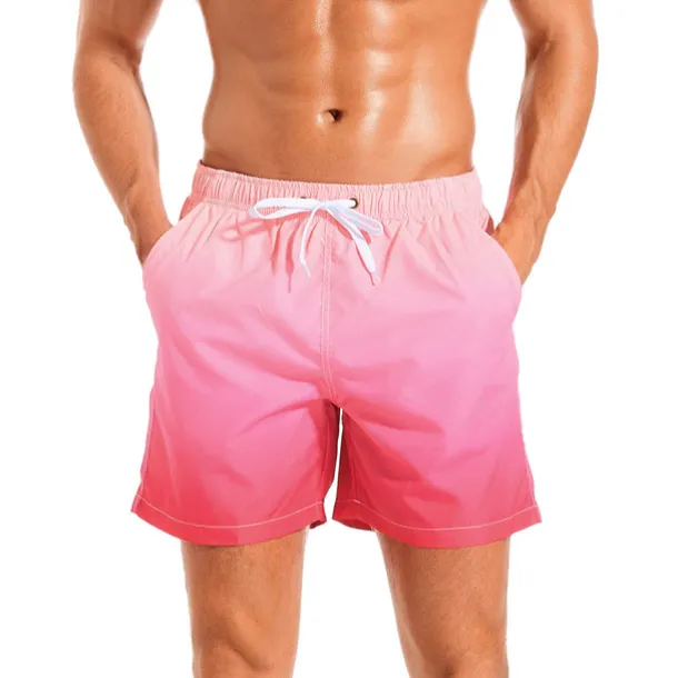 Men's Board Shorts Swim Shorts Swim Trunks Drawstring with Mesh lining Elastic Waist Gradient Quick Dry Short Casual Daily Holiday Hawaiian Boho Black Pink Micro-elastic