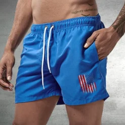 Men's Board Shorts Swim Shorts Swim Trunks Drawstring with Mesh lining Elastic Waist National Flag Comfort Quick Dry Short Holiday Beach Weekend Fashion Casual Black White Micro-elastic