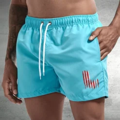 Men's Board Shorts Swim Shorts Swim Trunks Drawstring with Mesh lining Elastic Waist National Flag Comfort Quick Dry Short Holiday Beach Weekend Fashion Casual Black White Micro-elastic