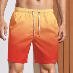 Men's Board Shorts Swim Shorts Swim Trunks Summer Shorts Drawstring with Mesh lining Elastic Waist Gradient Graphic Prints Quick Dry Short Holiday Beach Hawaiian Boho Black-White Yellow Micro-elastic