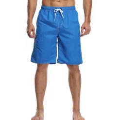 Men's Board Shorts Swim Trunks Going out Weekend Breathable Quick Dry Drawstring Elastic Waist with Pockets Plain Knee Length Gymnatics Casual Activewear Lake blue Black
