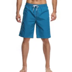 Men's Board Shorts Swim Trunks Going out Weekend Breathable Quick Dry Drawstring Elastic Waist with Pockets Plain Knee Length Gymnatics Casual Activewear Lake blue Black