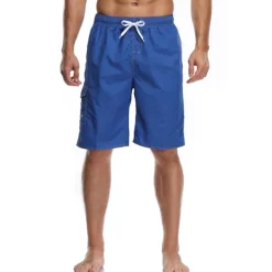 Men's Board Shorts Swim Trunks Going out Weekend Breathable Quick Dry Drawstring Elastic Waist with Pockets Plain Knee Length Gymnatics Casual Activewear Lake blue Black