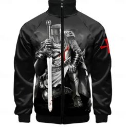 Men's Bomber Jacket Coat Breathable Comfortable Dailywear Zipper Side Pockets 3D Print Spring Fall Winter Standing Collar Long Sleeve Black