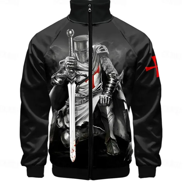 Men's Bomber Jacket Coat Breathable Comfortable Dailywear Zipper Side Pockets 3D Print Spring Fall Winter Standing Collar Long Sleeve Black