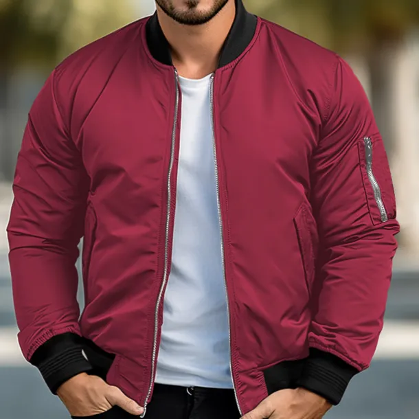 Men's Bomber Jacket Sport Coat Varsity Jacket Outdoor Sports Warm Pocket Fall Winter Plain Fashion Streetwear Stand Collar Regular Ocean Blue Red Green Khaki Jacket
