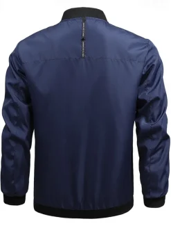 Men's Bomber Jacket Transition Jacket Going out Pocket All Seasons Plain Casual Standing Collar Regular Black Blue Army Green Gray Jacket