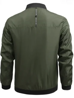 Men's Bomber Jacket Transition Jacket Going out Pocket All Seasons Plain Casual Standing Collar Regular Black Blue Army Green Gray Jacket