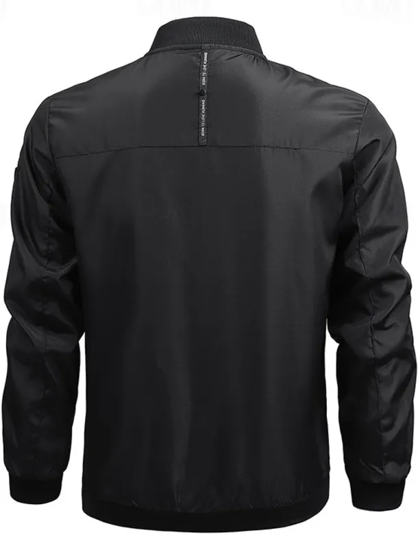 Men's Bomber Jacket Transition Jacket Going out Pocket All Seasons Plain Casual Standing Collar Regular Black Blue Army Green Gray Jacket