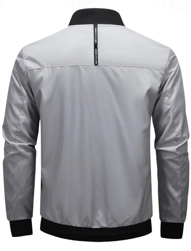 Men's Bomber Jacket Transition Jacket Going out Pocket All Seasons Plain Casual Standing Collar Regular Black Blue Army Green Gray Jacket