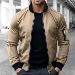 Men's Bomber Jacket Varsity Jacket Outdoor Sport Warm Pocket Fall Winter Plain Fashion Streetwear Stand Collar Short Black Blue Red & White Green Khaki Jacket
