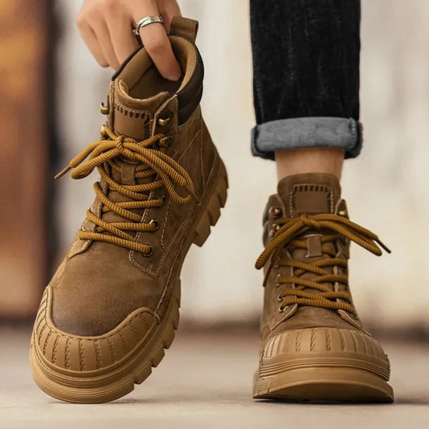 Men's Boots Work Boots Premium Leather Comfortable Slip Resistant Lace-up Yellow Khaki