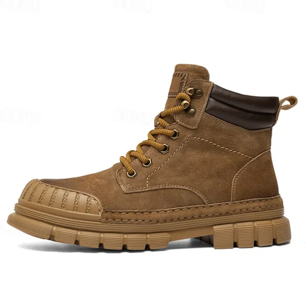 Men's Boots Work Boots Premium Leather Comfortable Slip Resistant Lace-up Yellow Khaki