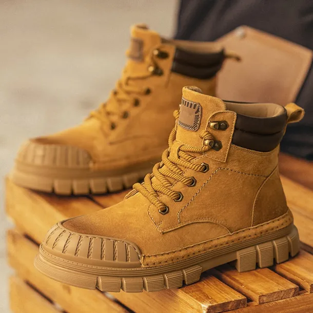 Men's Boots Work Boots Premium Leather Comfortable Slip Resistant Lace-up Yellow Khaki