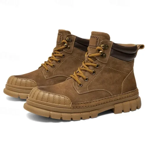 Men's Boots Work Boots Premium Leather Comfortable Slip Resistant Lace-up Yellow Khaki