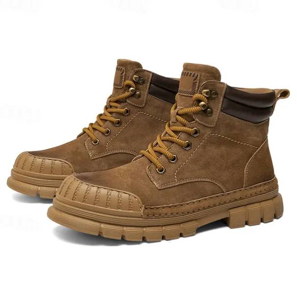 Men's Boots Work Boots Premium Leather Comfortable Slip Resistant Lace-up Yellow Khaki