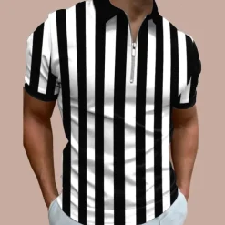 Men's Bowling Shirt Golf Polo Casual Daily Quarter Zip Short Sleeve Fashion Modern Stripes Stylish Quarter Zip Summer Regular Fit White Red Blue Brown Green Dark Grey Bowling Shirt