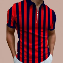 Men's Bowling Shirt Golf Polo Casual Daily Quarter Zip Short Sleeve Fashion Modern Stripes Stylish Quarter Zip Summer Regular Fit White Red Blue Brown Green Dark Grey Bowling Shirt