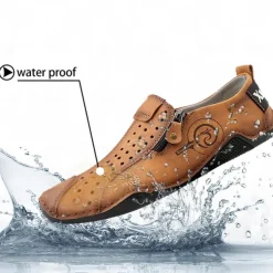 Men's Breathable Faux Leather Slip-On Casual Shoes – Vintage Style Loafers with Zipper & Perforated Design for Driving, Walking & Daily Wear