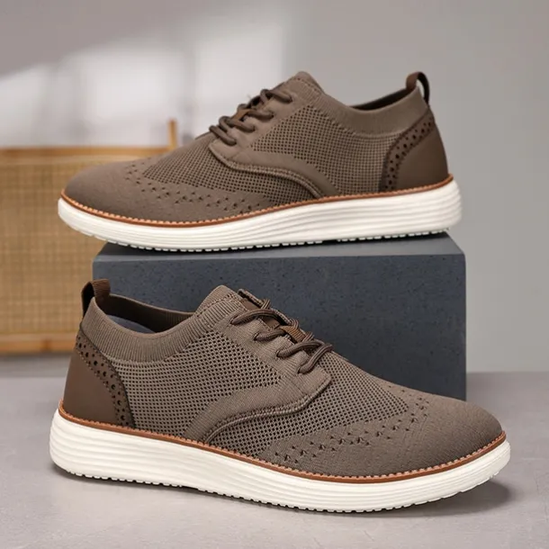 Men's Breathable Knit Brogue Sneakers - Casual Lace-Up Lightweight Shoes for Daily Wear & Walking