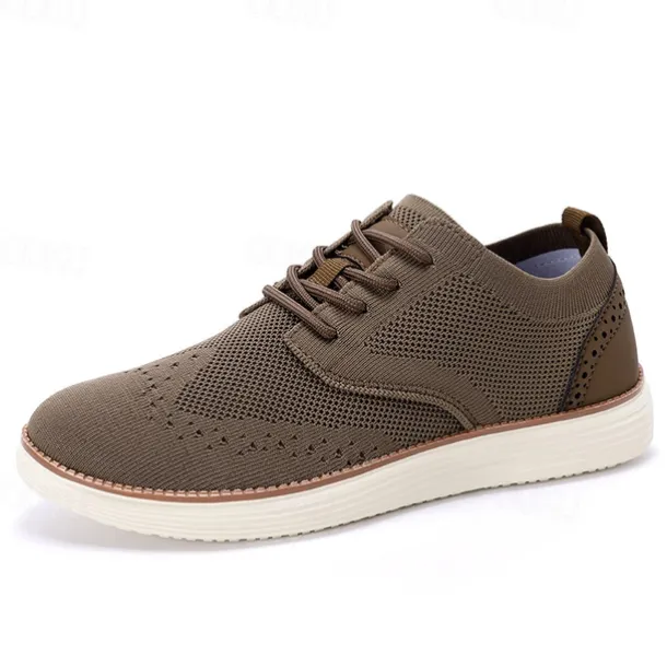 Men's Breathable Knit Brogue Sneakers - Casual Lace-Up Lightweight Shoes for Daily Wear & Walking