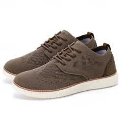 Men's Breathable Knit Brogue Sneakers - Casual Lace-Up Lightweight Shoes for Daily Wear & Walking
