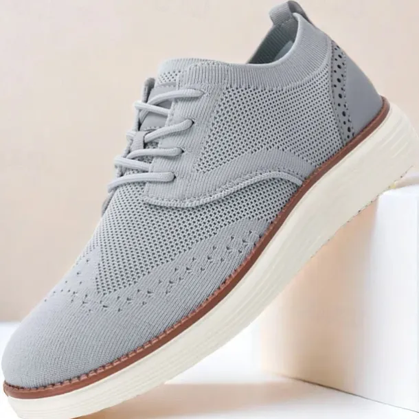Men's Breathable Knit Brogue Sneakers - Casual Lace-Up Lightweight Shoes for Daily Wear & Walking