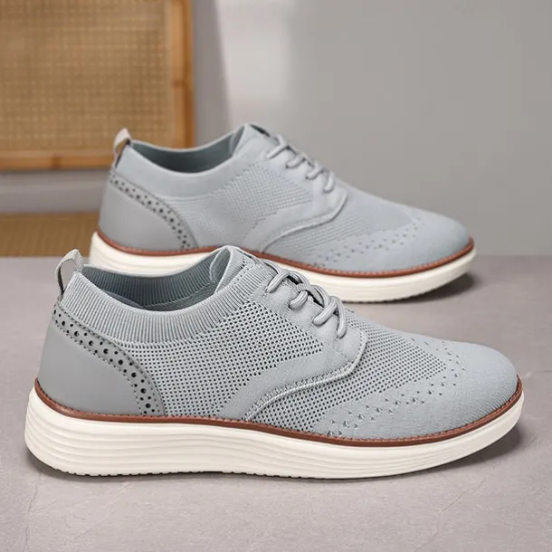 Men's Breathable Knit Brogue Sneakers - Casual Lace-Up Lightweight Shoes for Daily Wear & Walking