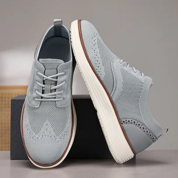 Men's Breathable Knit Brogue Sneakers - Casual Lace-Up Lightweight Shoes for Daily Wear & Walking