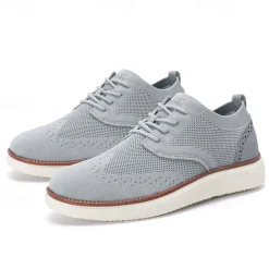 Men's Breathable Knit Brogue Sneakers - Casual Lace-Up Lightweight Shoes for Daily Wear & Walking