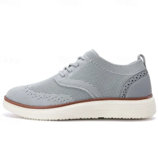 Men's Breathable Knit Brogue Sneakers - Casual Lace-Up Lightweight Shoes for Daily Wear & Walking