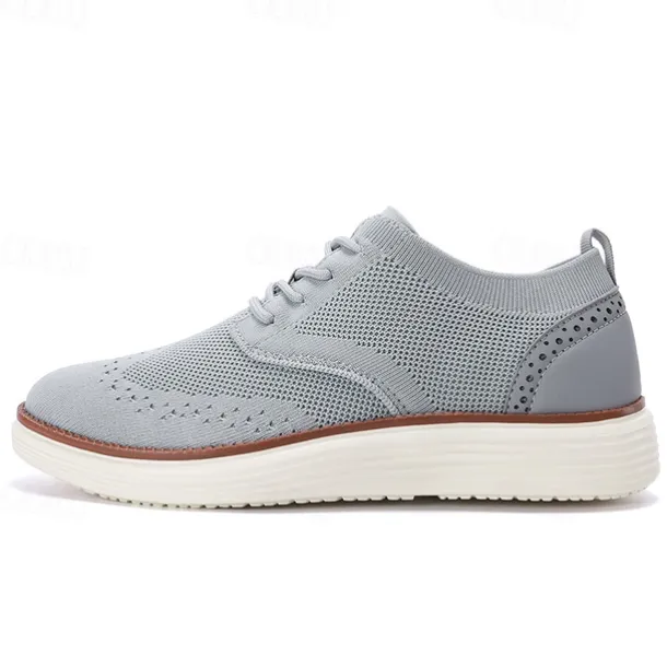 Men's Breathable Knit Brogue Sneakers - Casual Lace-Up Lightweight Shoes for Daily Wear & Walking