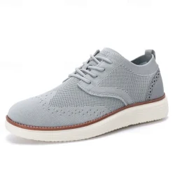 Men's Breathable Knit Brogue Sneakers - Casual Lace-Up Lightweight Shoes for Daily Wear & Walking