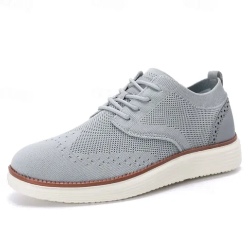 Men's Breathable Knit Brogue Sneakers - Casual Lace-Up Lightweight Shoes for Daily Wear & Walking