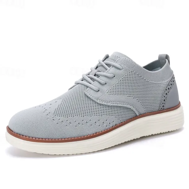 Men's Breathable Knit Brogue Sneakers - Casual Lace-Up Lightweight Shoes for Daily Wear & Walking