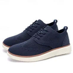 Men's Breathable Knit Brogue Sneakers - Casual Lace-Up Lightweight Shoes for Daily Wear & Walking