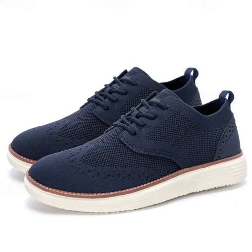 Men's Breathable Knit Brogue Sneakers - Casual Lace-Up Lightweight Shoes for Daily Wear & Walking