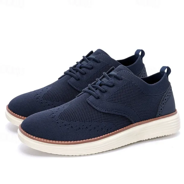 Men's Breathable Knit Brogue Sneakers - Casual Lace-Up Lightweight Shoes for Daily Wear & Walking