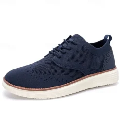 Men's Breathable Knit Brogue Sneakers - Casual Lace-Up Lightweight Shoes for Daily Wear & Walking
