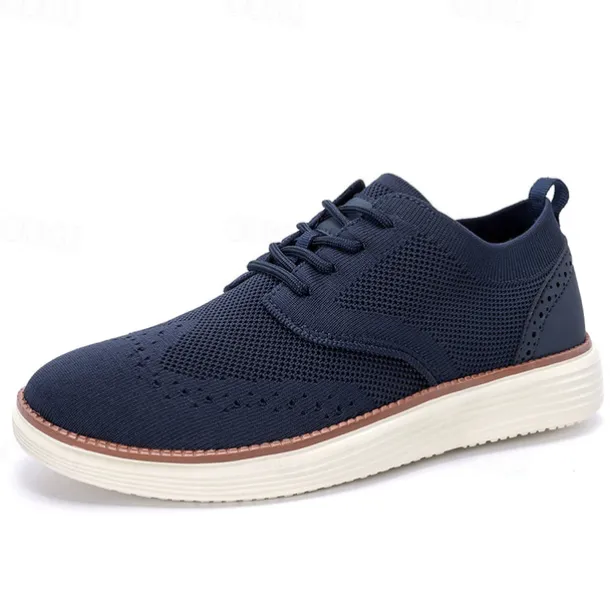 Men's Breathable Knit Brogue Sneakers - Casual Lace-Up Lightweight Shoes for Daily Wear & Walking