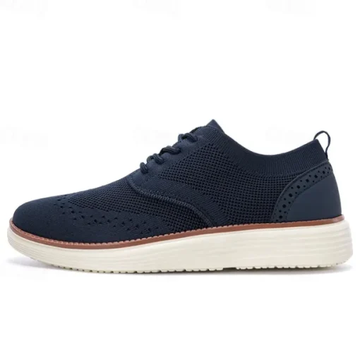 Men's Breathable Knit Brogue Sneakers - Casual Lace-Up Lightweight Shoes for Daily Wear & Walking