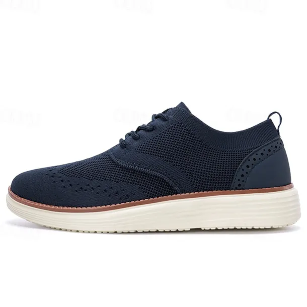Men's Breathable Knit Brogue Sneakers - Casual Lace-Up Lightweight Shoes for Daily Wear & Walking
