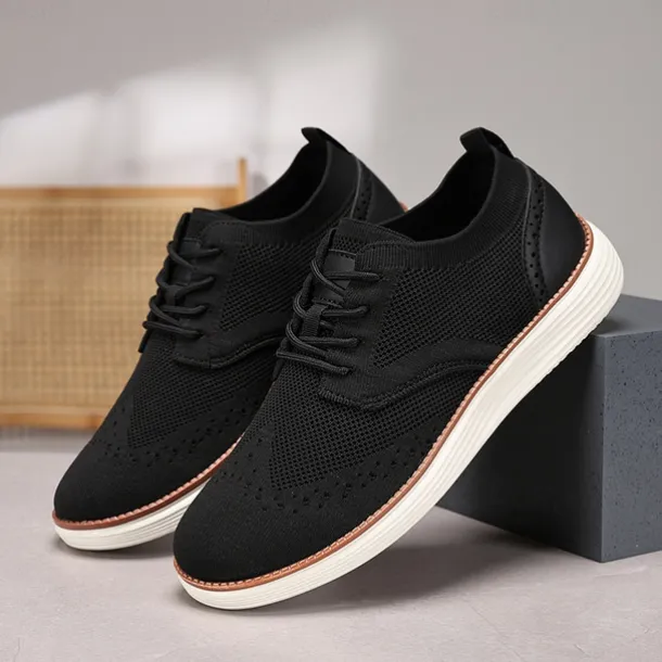 Men's Breathable Knit Brogue Sneakers - Casual Lace-Up Lightweight Shoes for Daily Wear & Walking