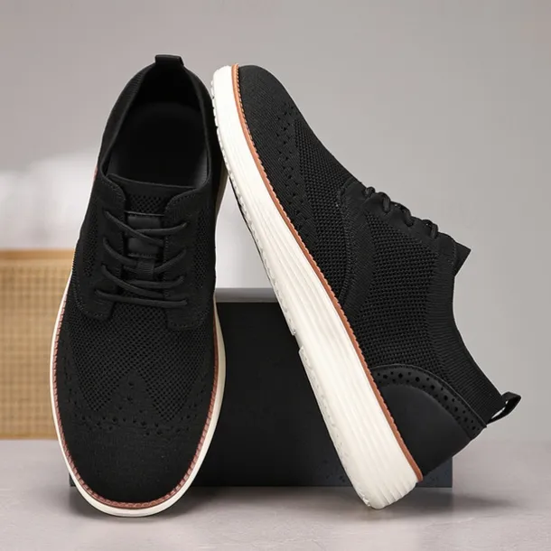 Men's Breathable Knit Brogue Sneakers - Casual Lace-Up Lightweight Shoes for Daily Wear & Walking