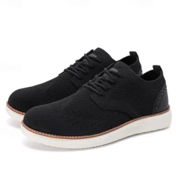 Men's Breathable Knit Brogue Sneakers - Casual Lace-Up Lightweight Shoes for Daily Wear & Walking