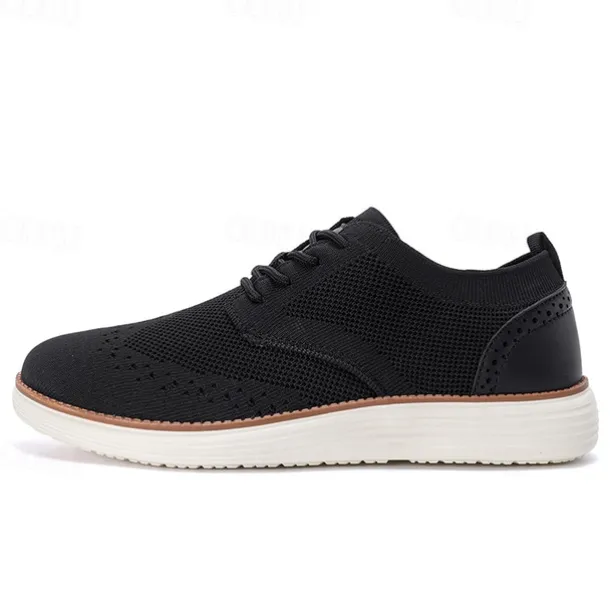 Men's Breathable Knit Brogue Sneakers - Casual Lace-Up Lightweight Shoes for Daily Wear & Walking