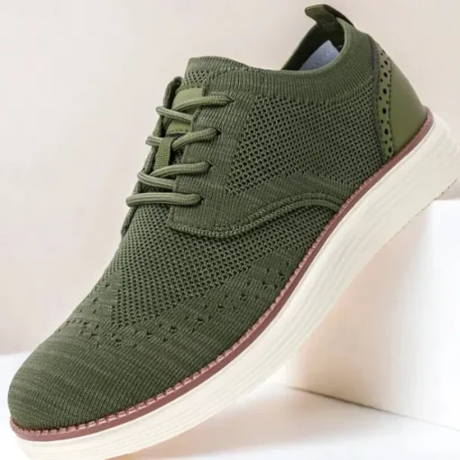 Men's Breathable Knit Brogue Sneakers - Casual Lace-Up Lightweight Shoes for Daily Wear & Walking
